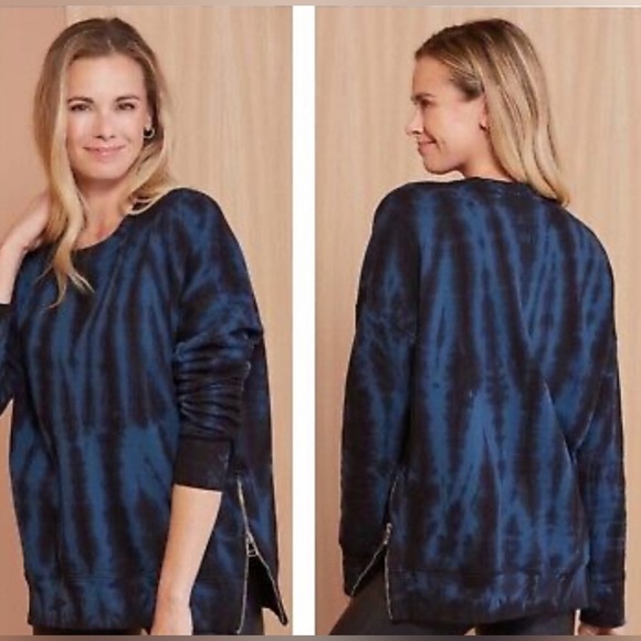 Sundry For Evereve Tie Dye Zip Tunic Pullover Sweatshirt Blue/Black Sz 1 Small - Picture 1 of 9